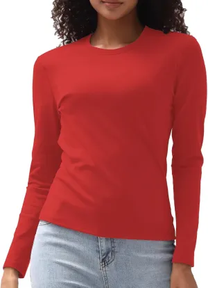 Cotton Long Sleeve Tee Shirts for Women Slim Fit Tshirts Basic Tops Tight Crewneck Layering Undershirts