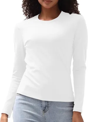 Cotton Long Sleeve Tee Shirts for Women Slim Fit Tshirts Basic Tops Tight Crewneck Layering Undershirts