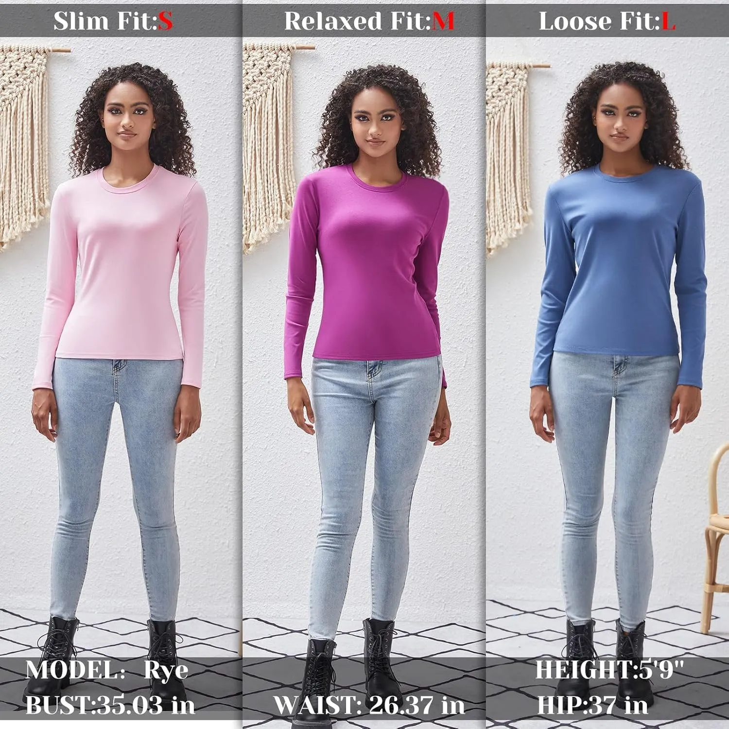 Cotton Long Sleeve Tee Shirts for Women Slim Fit Tshirts Basic Tops Tight Crewneck Layering Undershirts