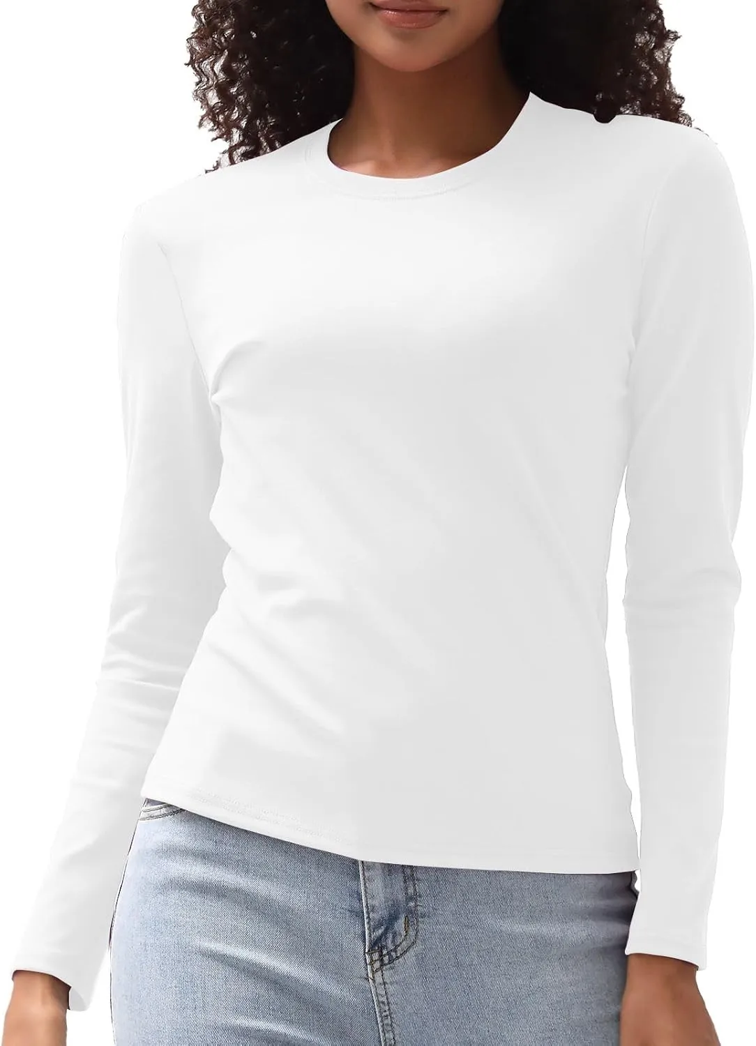 Cotton Long Sleeve Tee Shirts for Women Slim Fit Tshirts Basic Tops Tight Crewneck Layering Undershirts