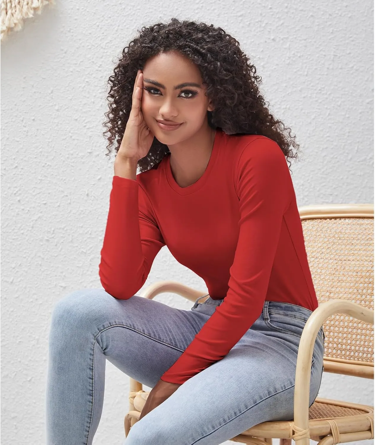 Cotton Long Sleeve Tee Shirts for Women Slim Fit Tshirts Basic Tops Tight Crewneck Layering Undershirts