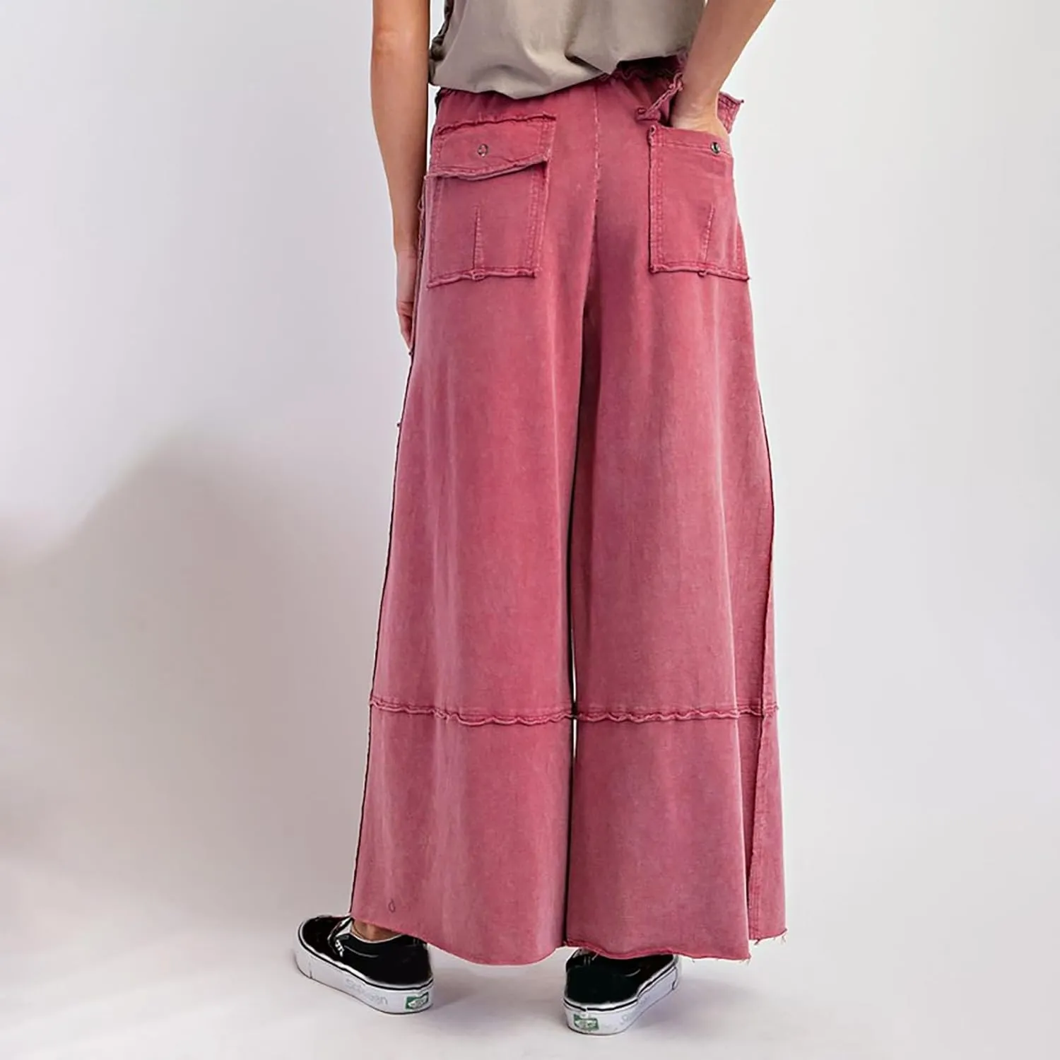 Culottes for Women Casual Summer Elastic Waist Cargo Jeans Loose Fit Lightweight Flowy Wide Leg Palazzo Pants with Pockets