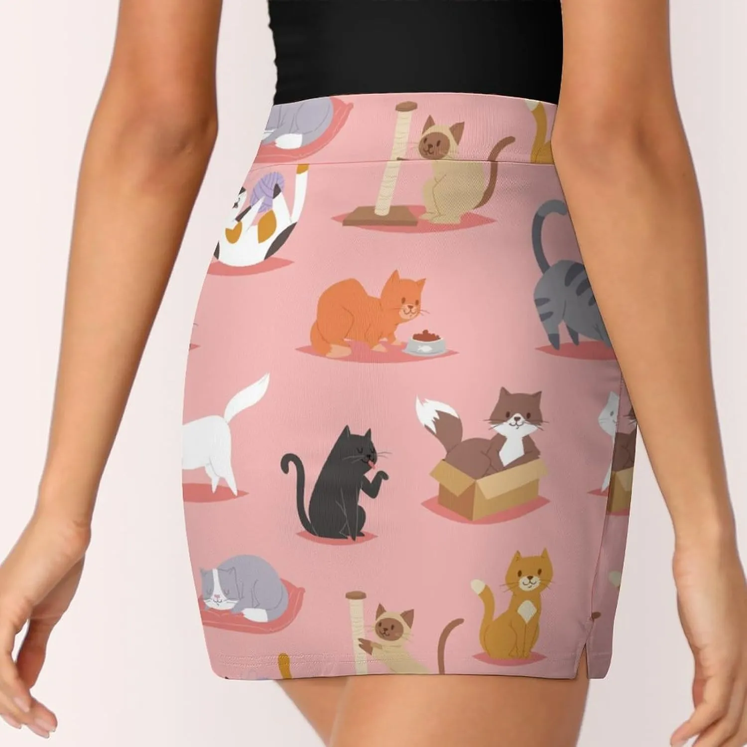 Cute Cats Pattern Women's Mini Tennis Skirt with Shorts Underneath Athletic Workout Cute Skorts