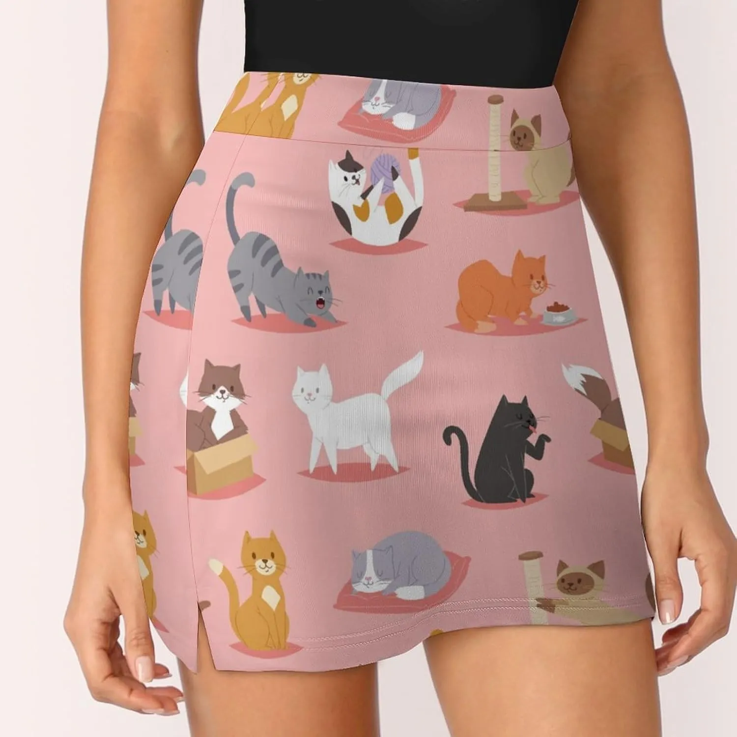 Cute Cats Pattern Women's Mini Tennis Skirt with Shorts Underneath Athletic Workout Cute Skorts