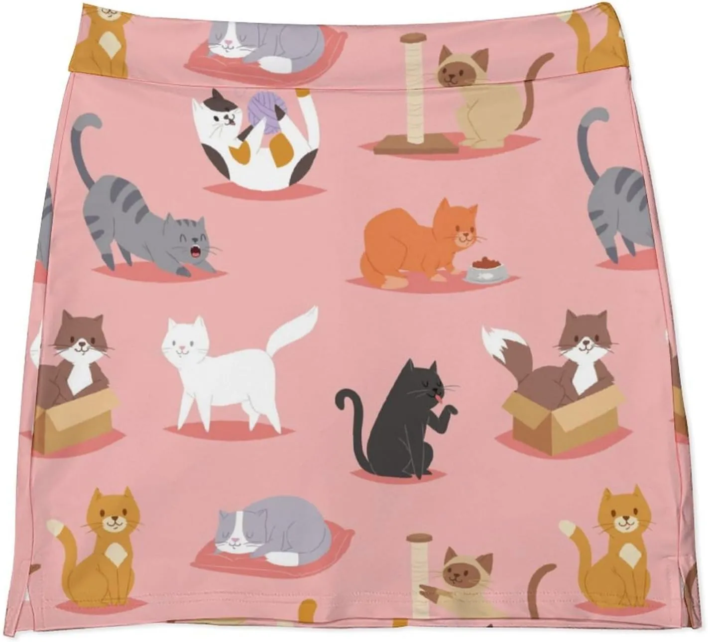 Cute Cats Pattern Women's Mini Tennis Skirt with Shorts Underneath Athletic Workout Cute Skorts