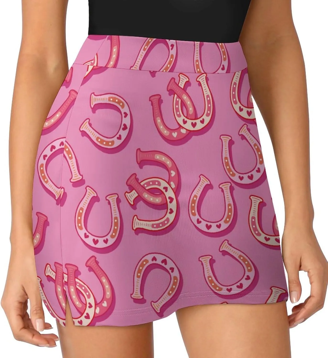 Cute Sweet Horseshoe Women's Mini Tennis Skirt with Shorts Underneath Athletic Workout Cute Skorts