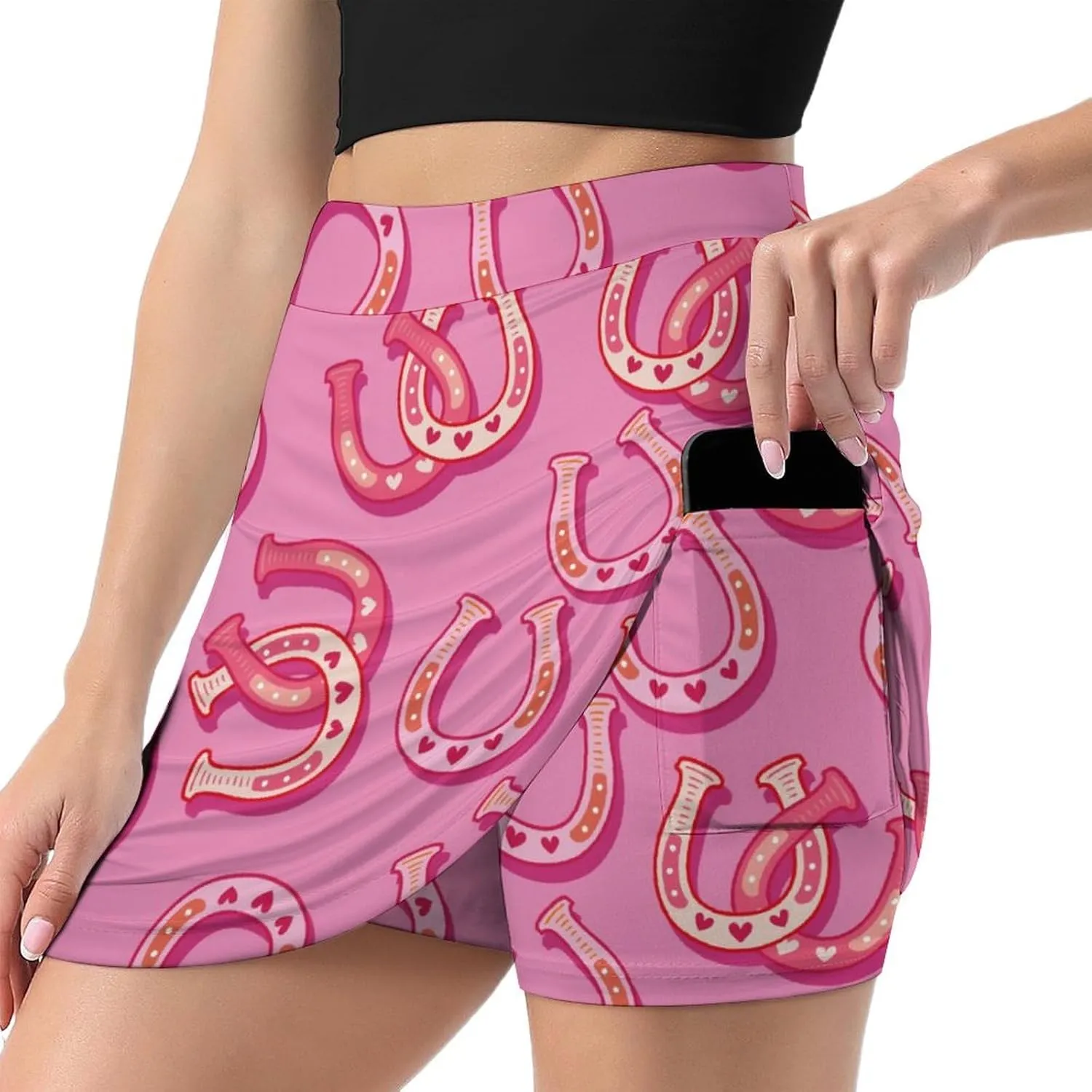 Cute Sweet Horseshoe Women's Mini Tennis Skirt with Shorts Underneath Athletic Workout Cute Skorts