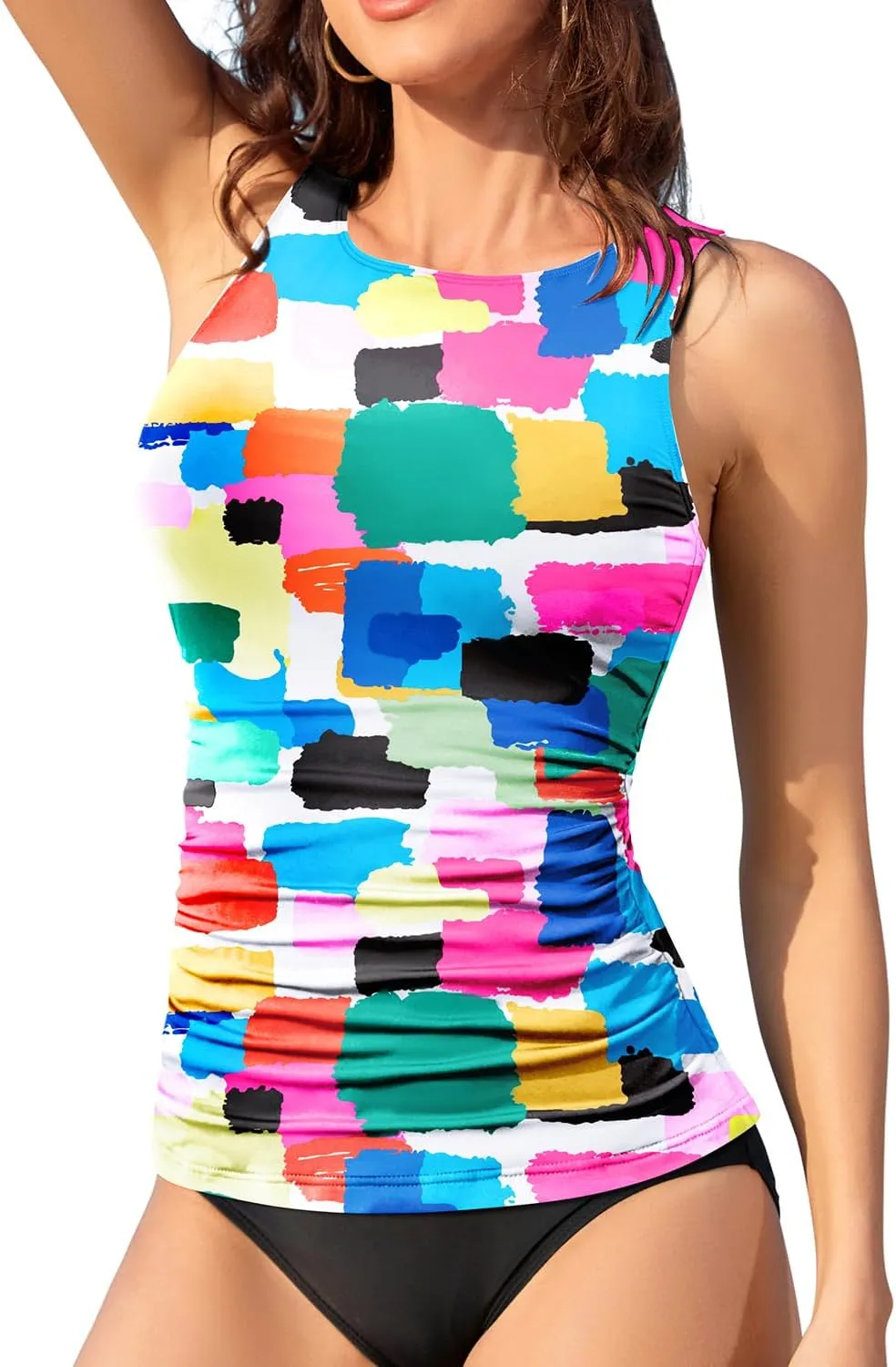 Daci Tankini Tops for Women High Neck Swim Top Tummy Control Bathing Suit Top Modest Swim Tank Top No Bottom