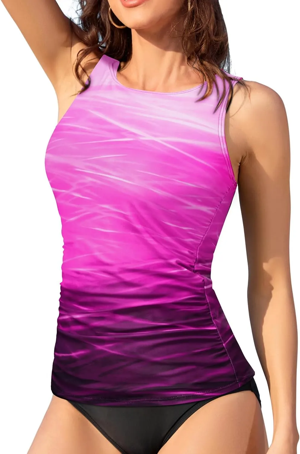 Daci Tankini Tops for Women High Neck Swim Top Tummy Control Bathing Suit Top Modest Swim Tank Top No Bottom