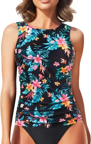 Daci Tankini Tops for Women High Neck Swim Top Tummy Control Bathing Suit Top Modest Swim Tank Top No Bottom