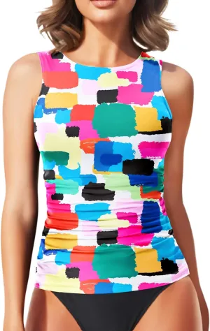 Daci Tankini Tops for Women High Neck Swim Top Tummy Control Bathing Suit Top Modest Swim Tank Top No Bottom