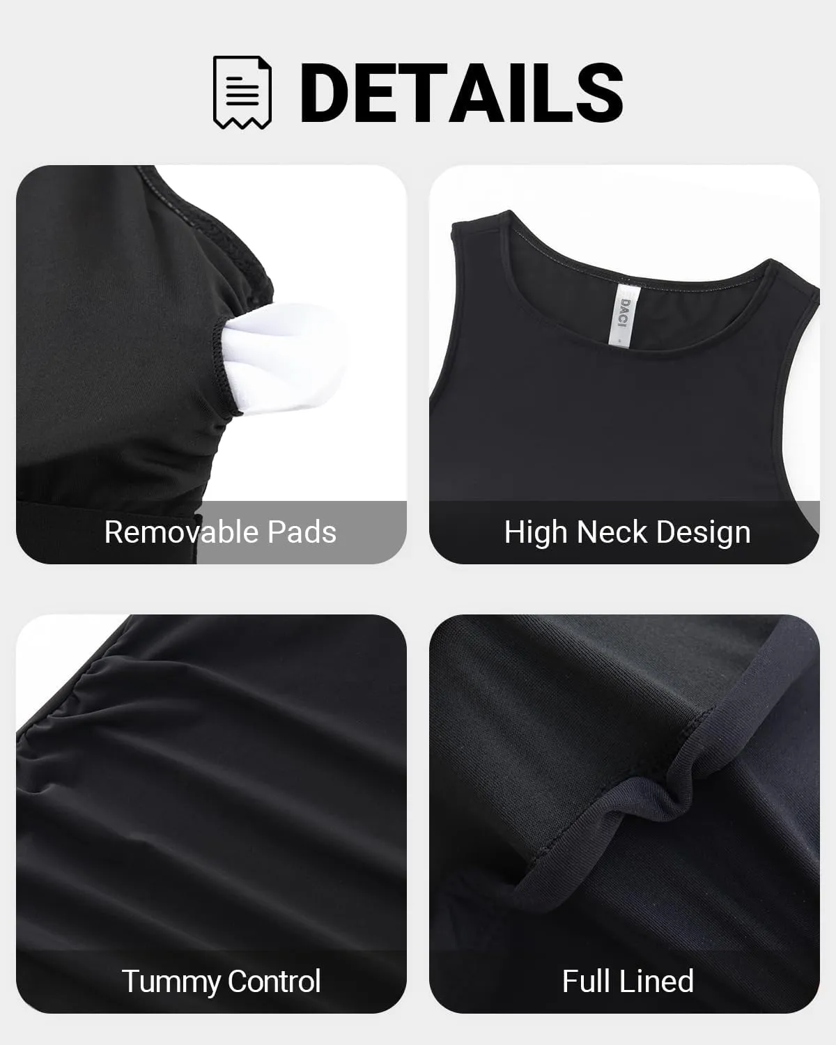 Daci Tankini Tops for Women High Neck Swim Top Tummy Control Bathing Suit Top Modest Swim Tank Top No Bottom