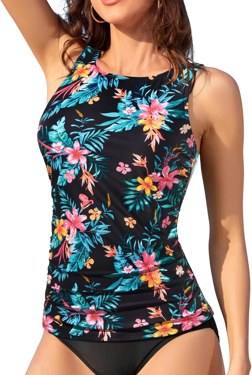 Daci Tankini Tops for Women High Neck Swim Top Tummy Control Bathing Suit Top Modest Swim Tank Top No Bottom