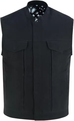 Daniel Smart Men Denim Vest Scoop Collar Motorcycle Vest for Men with Concealment Armory Pockets & Hidden Zipper