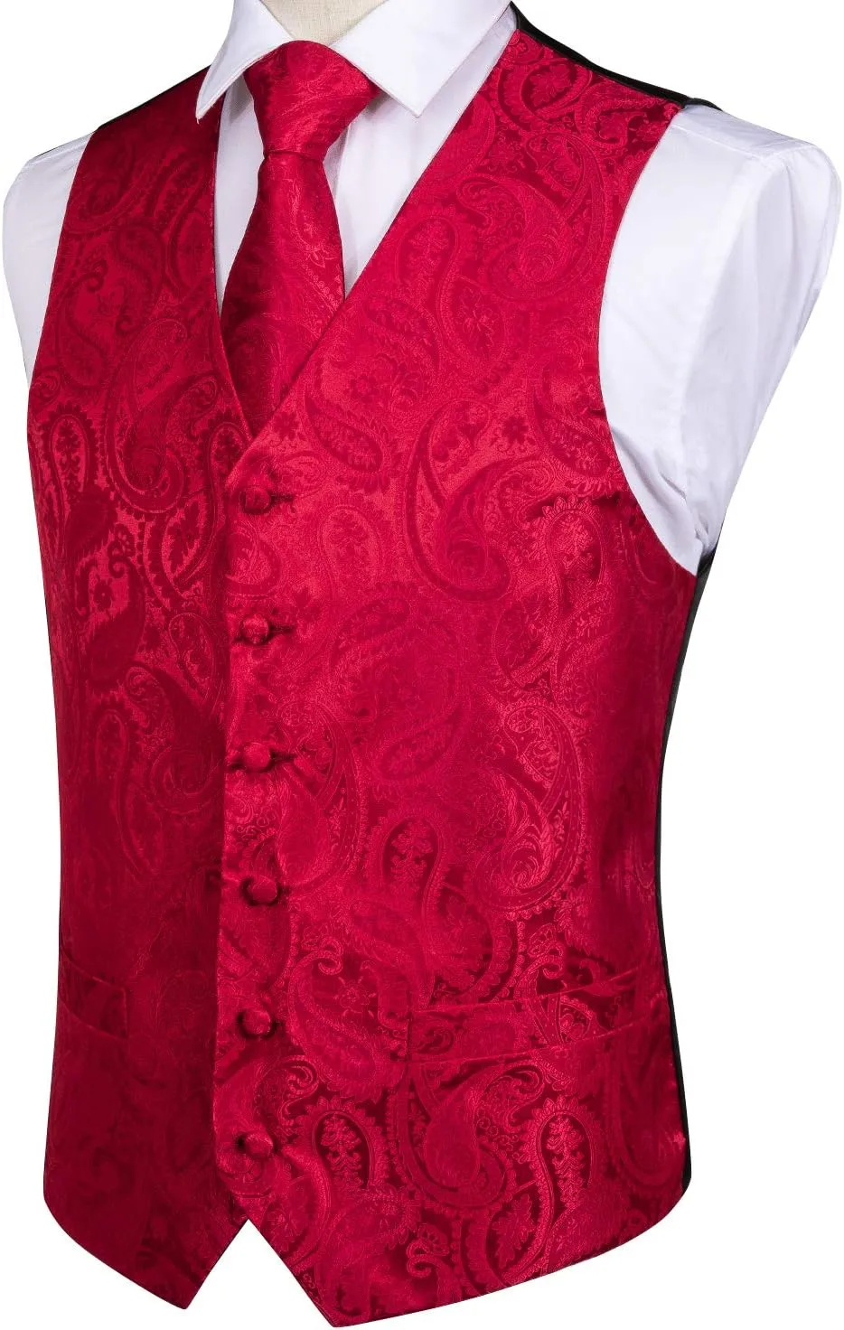 DiBanGu Mens Paisley Suit Waistcoat Silk Dress Vest and Necktie Pocket Square Cufflinks for Wedding Party