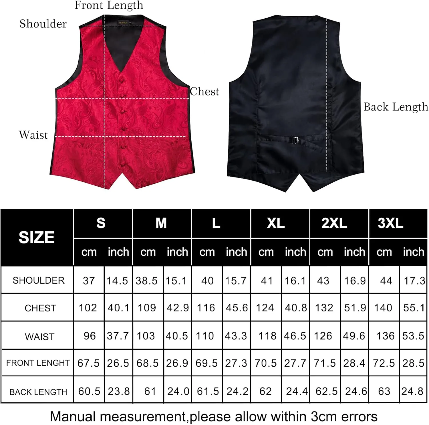 DiBanGu Mens Paisley Suit Waistcoat Silk Dress Vest and Necktie Pocket Square Cufflinks for Wedding Party