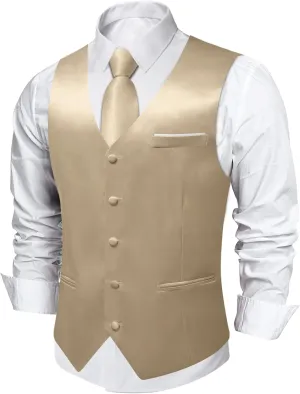 DiBanGu Mens Suit Vest and Tie Set Solid Color Satin Waistcoat Necktie Wedding Party Casual Dress Vest for Tuxedo
