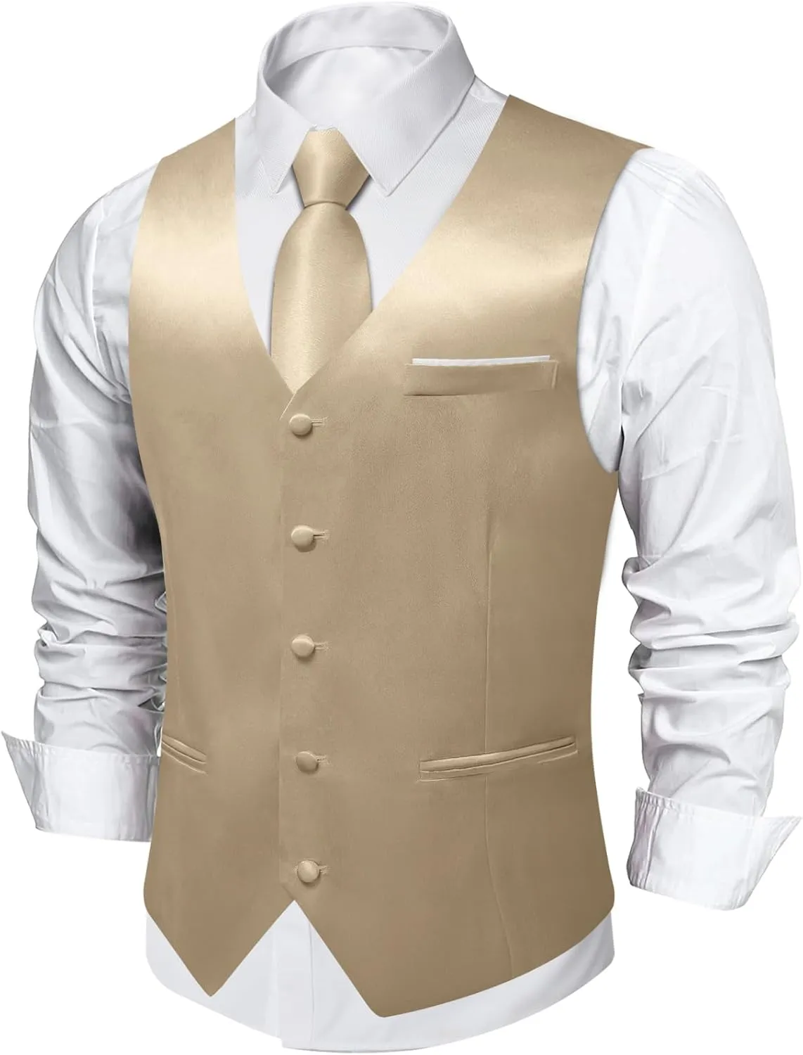 DiBanGu Mens Suit Vest and Tie Set Solid Color Satin Waistcoat Necktie Wedding Party Casual Dress Vest for Tuxedo