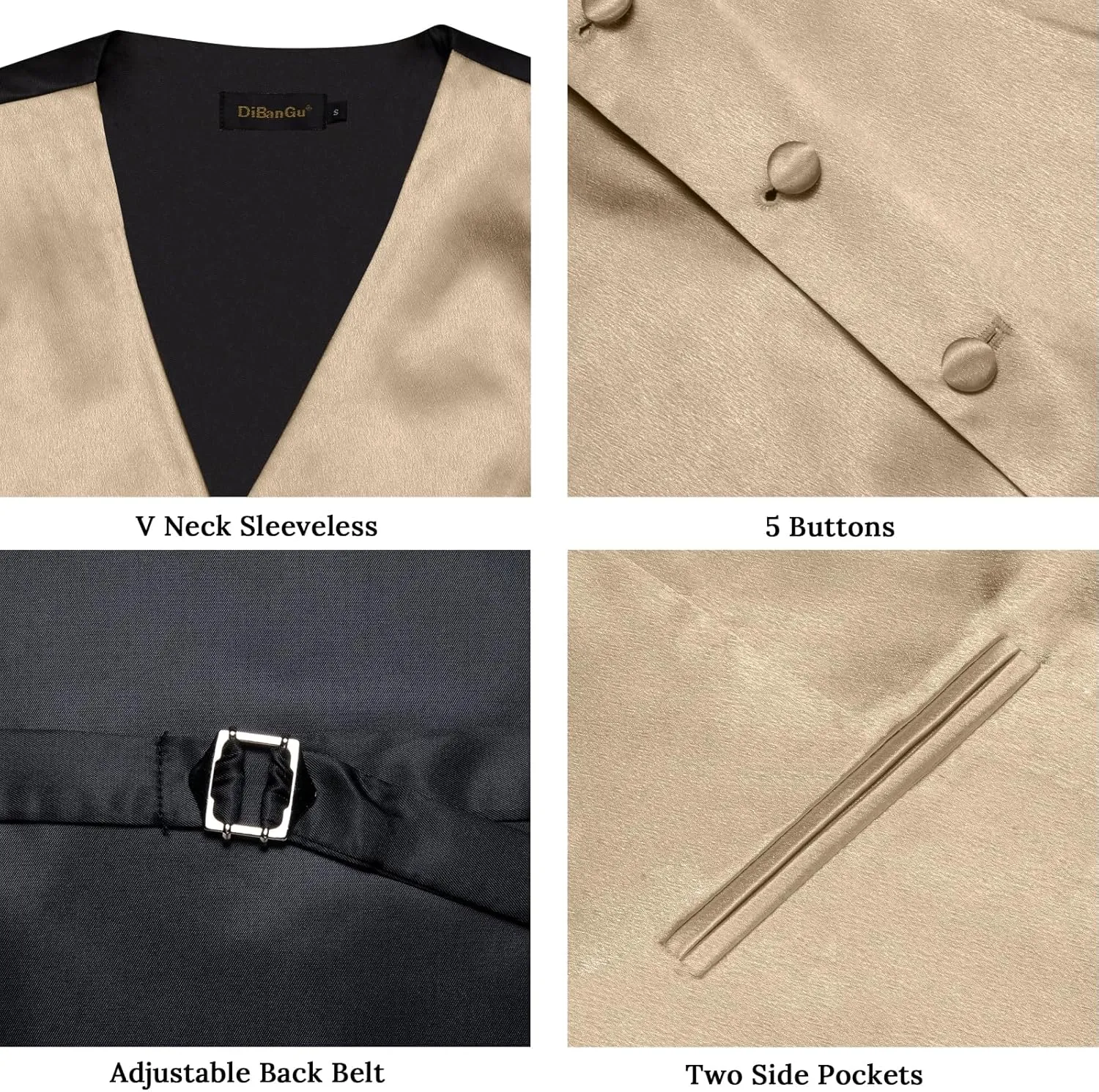 DiBanGu Mens Suit Vest and Tie Set Solid Color Satin Waistcoat Necktie Wedding Party Casual Dress Vest for Tuxedo