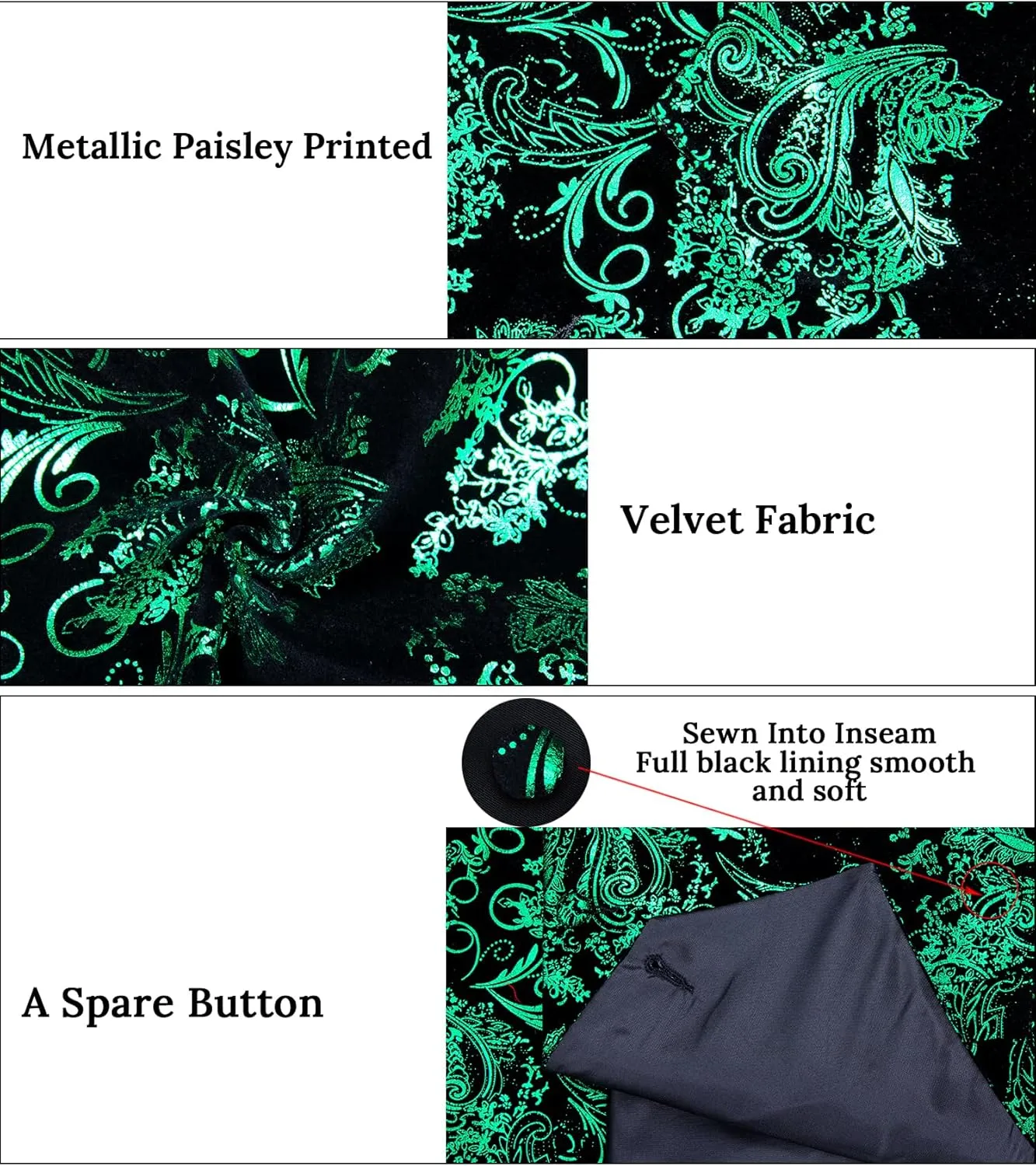DiBanGu Mens Velvet Dress Waistcoat 6PCS Metallic Paisley Printed Suit Vest and Bowtie Set with Lapel Pin for Suit or Tuxedo