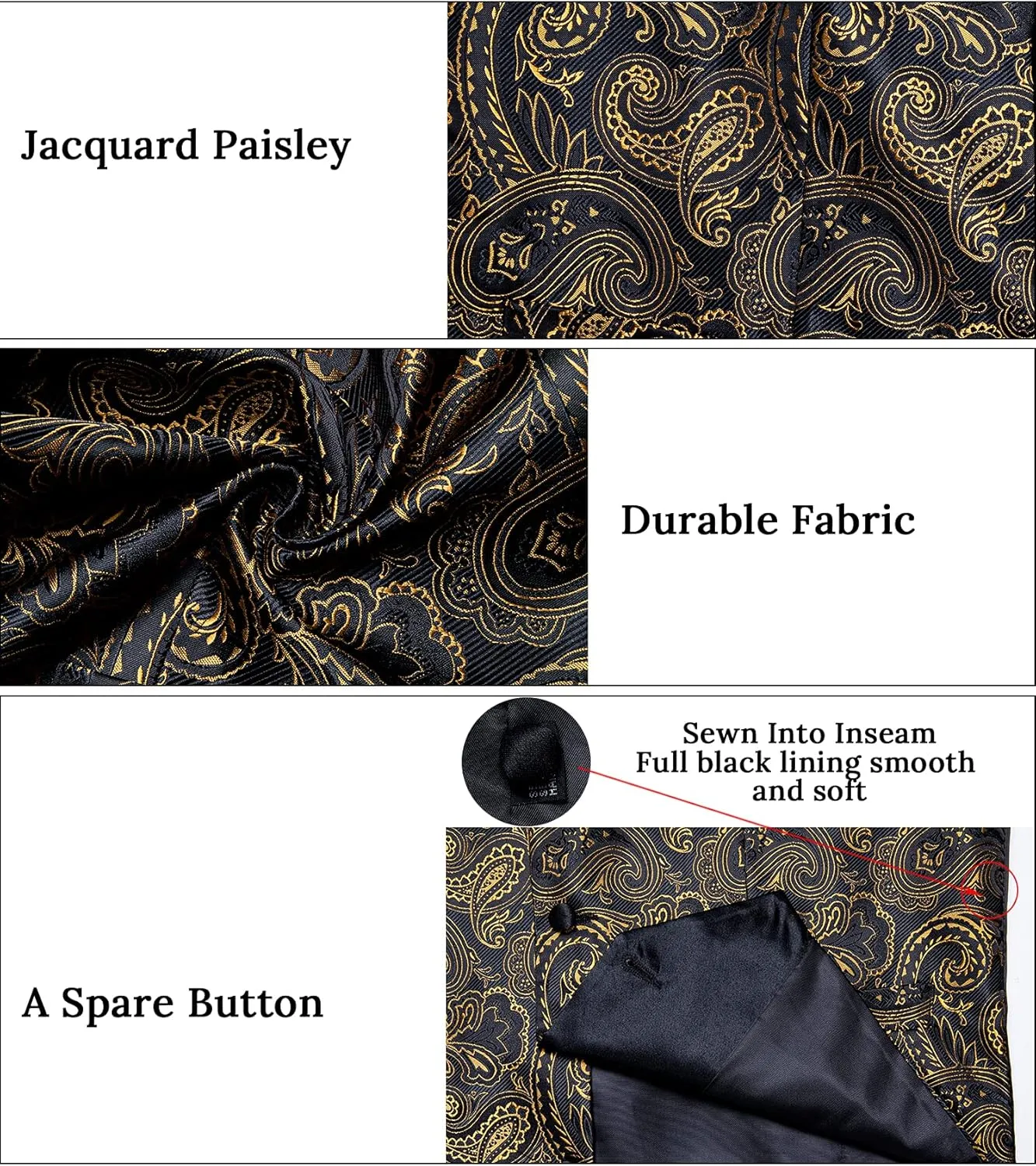 DiBanGu Mens Vest and Bowtie Set Silk Paisley Waistcoat and Bowtie Pocket Square Cufflinks with Lapel Pin for Wedding Party