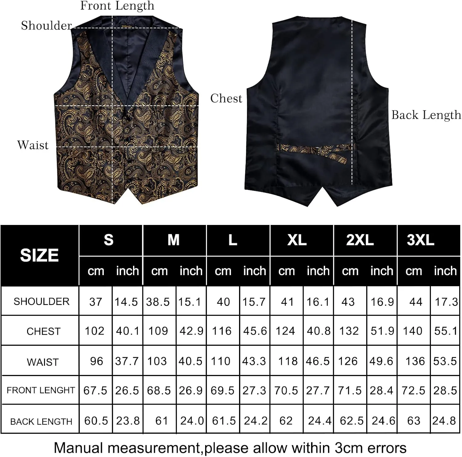 DiBanGu Mens Vest and Bowtie Set Silk Paisley Waistcoat and Bowtie Pocket Square Cufflinks with Lapel Pin for Wedding Party