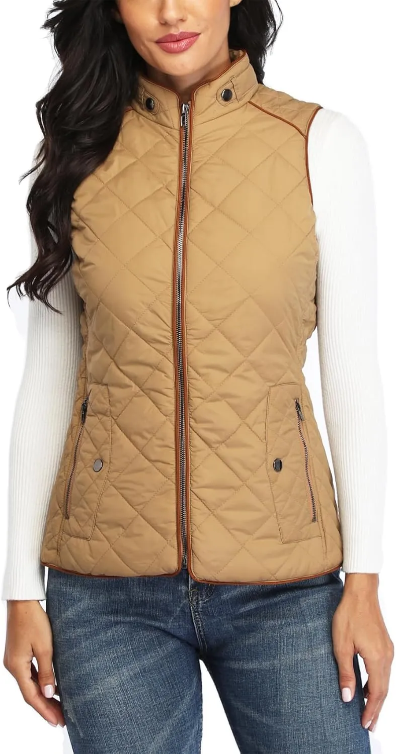 Dilgul Women Padded Vest Stand Collar Zip Up Trendy Puffer Lightweight Quilted Vest