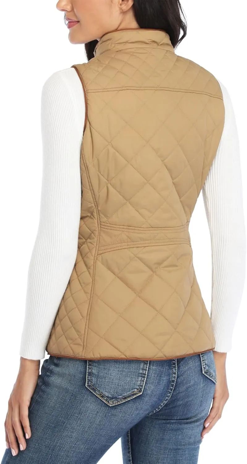 Dilgul Women Padded Vest Stand Collar Zip Up Trendy Puffer Lightweight Quilted Vest