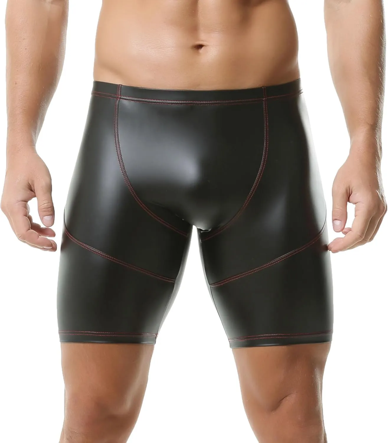 DTODWW Men's Faux Leather Boxer Shorts Wrestling Pants Elastic Tight Hot Shorts for Clubwear