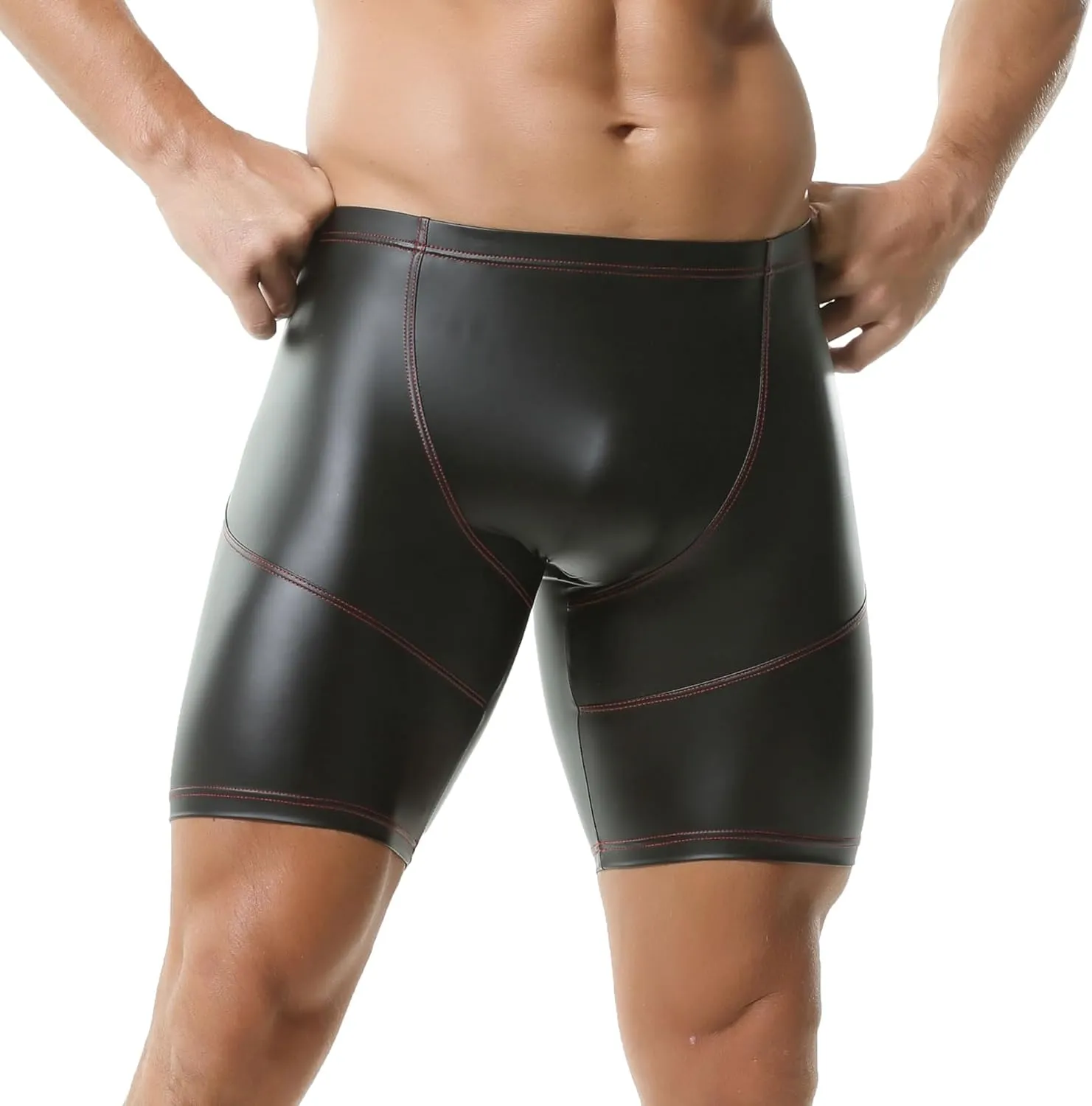 DTODWW Men's Faux Leather Boxer Shorts Wrestling Pants Elastic Tight Hot Shorts for Clubwear