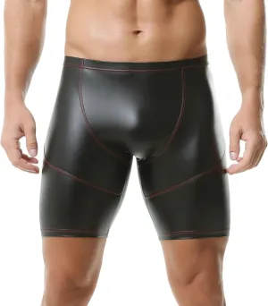 DTODWW Men's Faux Leather Boxer Shorts Wrestling Pants Elastic Tight Hot Shorts for Clubwear