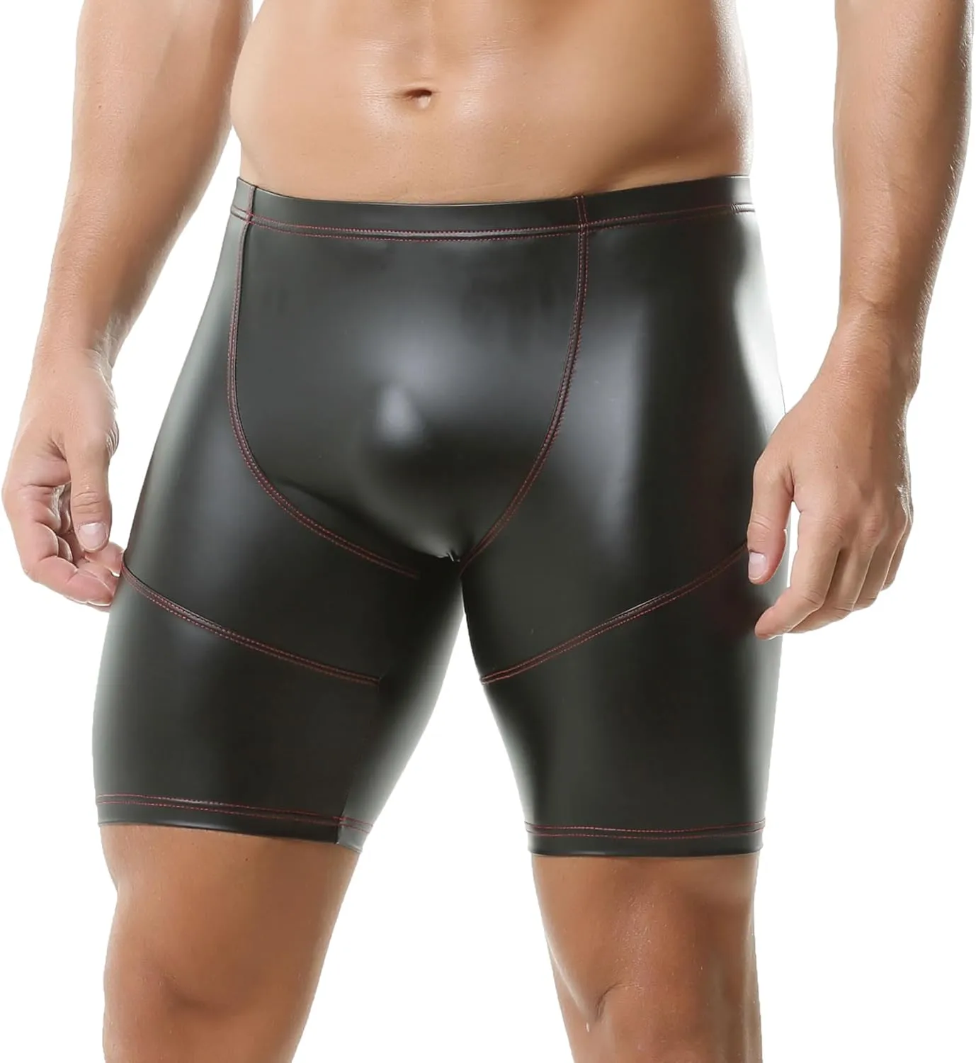 DTODWW Men's Faux Leather Boxer Shorts Wrestling Pants Elastic Tight Hot Shorts for Clubwear