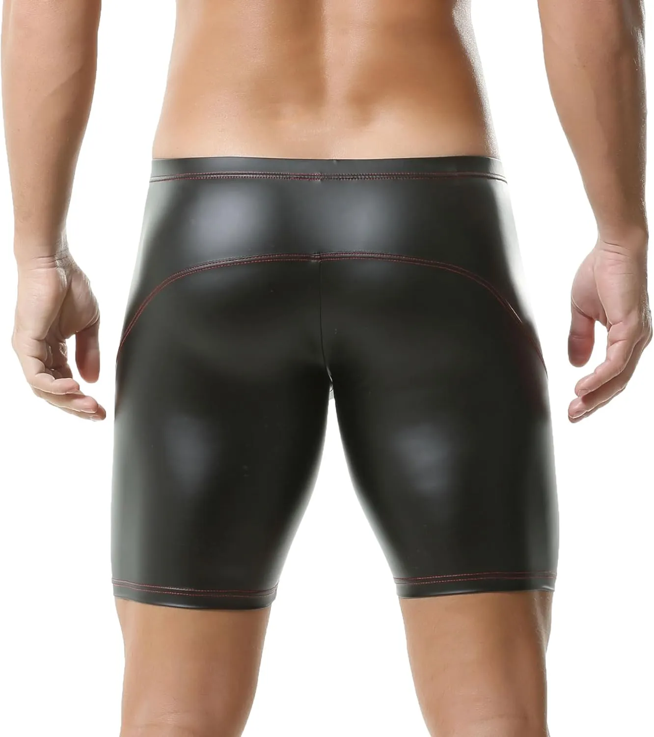 DTODWW Men's Faux Leather Boxer Shorts Wrestling Pants Elastic Tight Hot Shorts for Clubwear
