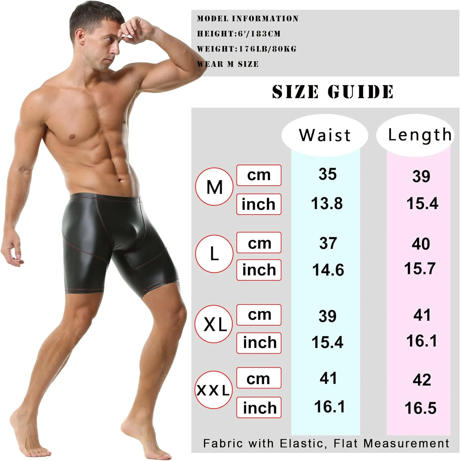 DTODWW Men's Faux Leather Boxer Shorts Wrestling Pants Elastic Tight Hot Shorts for Clubwear