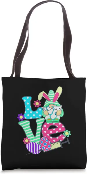 Easter Gifts Nurse Doctor love Gnome With Ears Funny Bunny Tote Bag