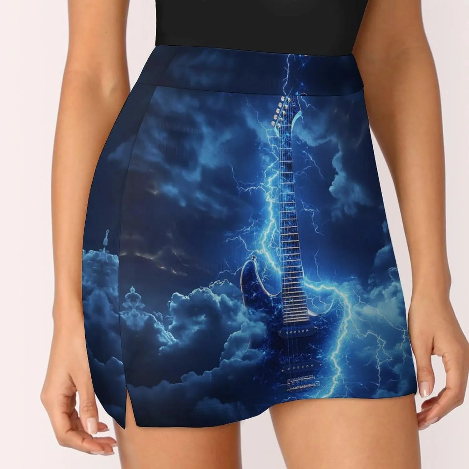 Electric Guitar with Lightning Women's Mini Tennis Skirt with Shorts Underneath Athletic Workout Cute Skorts