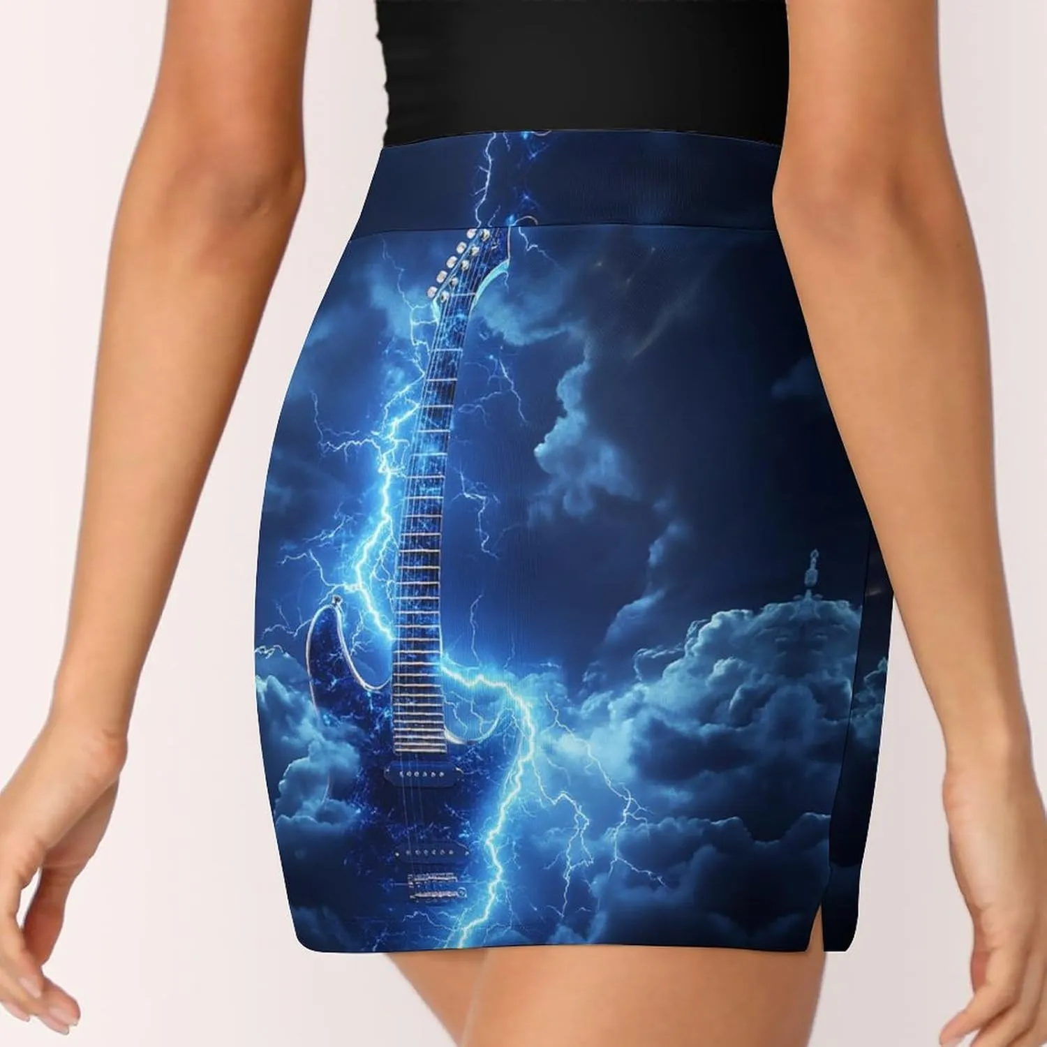Electric Guitar with Lightning Women's Mini Tennis Skirt with Shorts Underneath Athletic Workout Cute Skorts