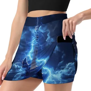 Electric Guitar with Lightning Women's Mini Tennis Skirt with Shorts Underneath Athletic Workout Cute Skorts