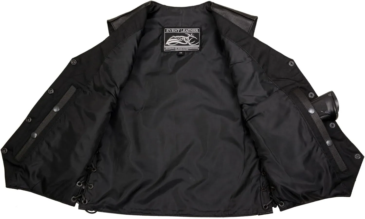 ELL4900 Womens 'Love to Ride' Black Leather Motorcycle Patched Embroidered Vests with Side Laces
