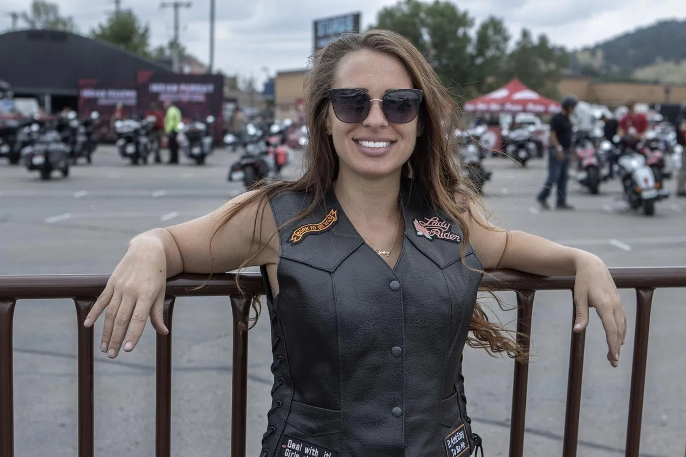 ELL4900 Womens 'Love to Ride' Black Leather Motorcycle Patched Embroidered Vests with Side Laces