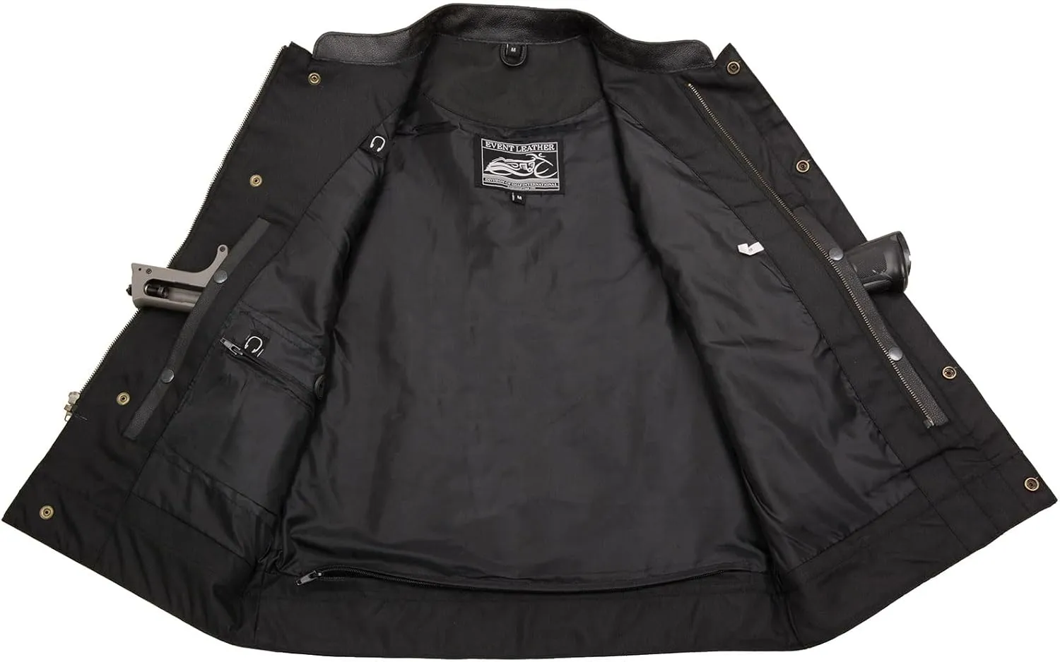 ELM3910 Men's Black Motorcycle Leather Riders Club Style Vest w/Dual Closure