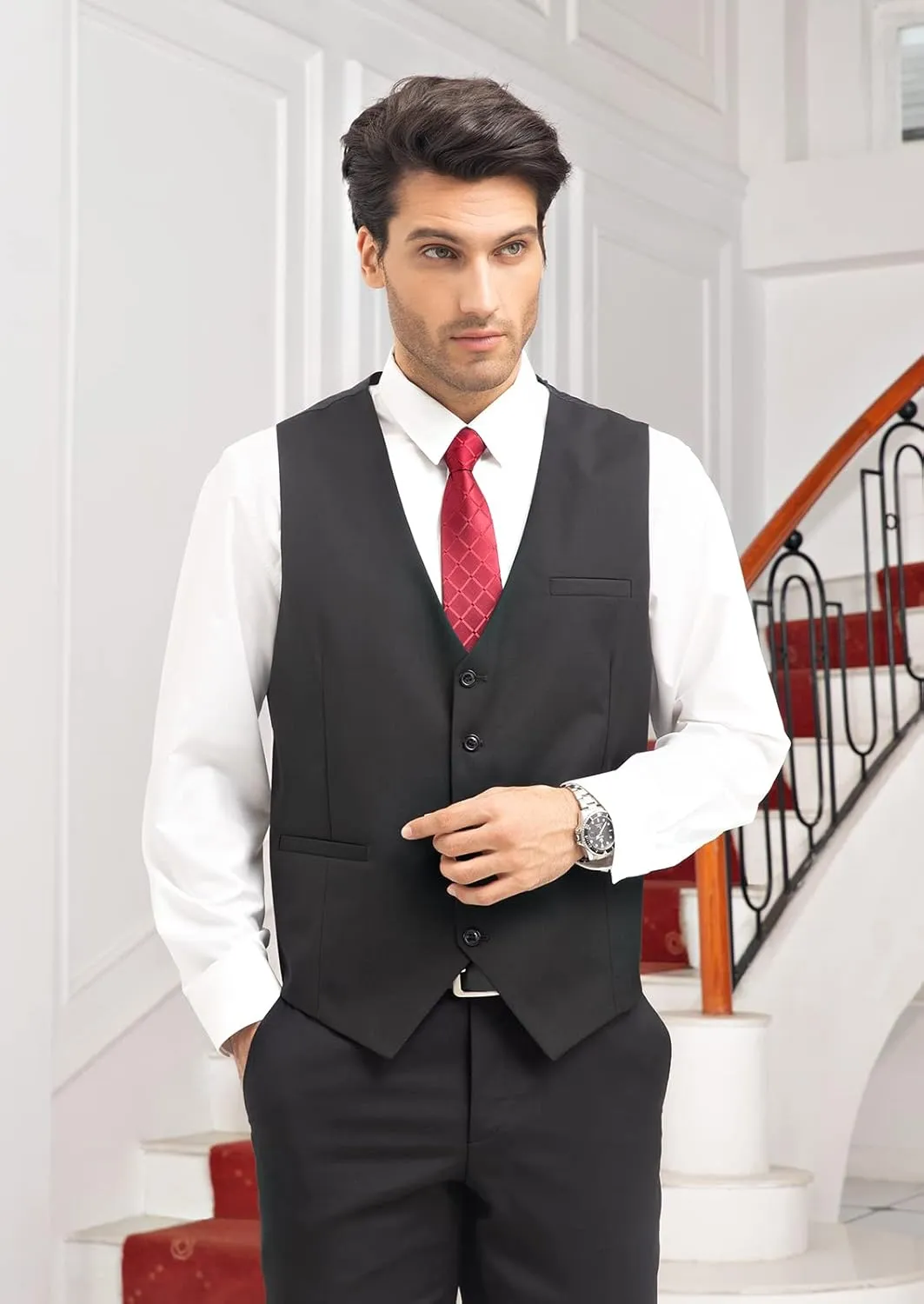 Enlision Men's Suit Vest Business Formal Dress Waistcoat Solid Color Vest for Suit or Tuxedo