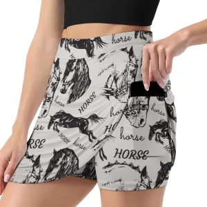 Equestrian Sport with Horses Women's Mini Tennis Skirt with Shorts Underneath Athletic Workout Cute Skorts