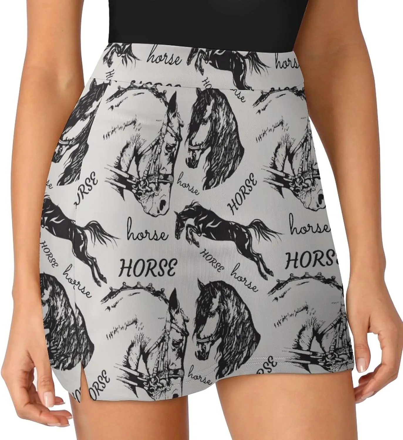 Equestrian Sport with Horses Women's Mini Tennis Skirt with Shorts Underneath Athletic Workout Cute Skorts
