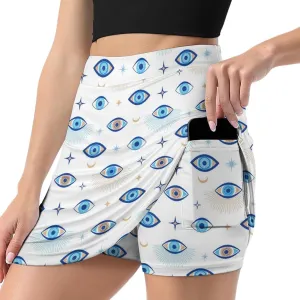 Evil Eye Magic Talisman Women's Mini Tennis Skirt with Shorts Underneath Athletic Workout Cute Skorts