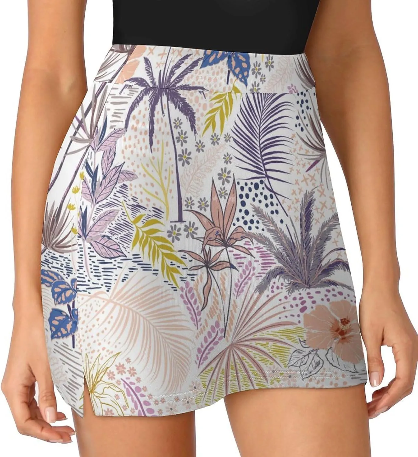 Exotic Leaves Women's Mini Tennis Skirt with Shorts Underneath Athletic Workout Cute Skorts