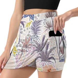 Exotic Leaves Women's Mini Tennis Skirt with Shorts Underneath Athletic Workout Cute Skorts