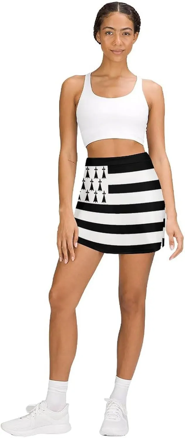 Fattyeery Skirts Casual Golf-Skorts Burkina Faso Flag for Women Knee Length Comfort Skort Women's High Waist Athletic Skirt
