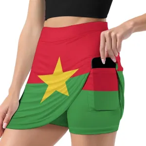 Fattyeery Skirts Casual Golf-Skorts Burkina Faso Flag for Women Knee Length Comfort Skort Women's High Waist Athletic Skirt