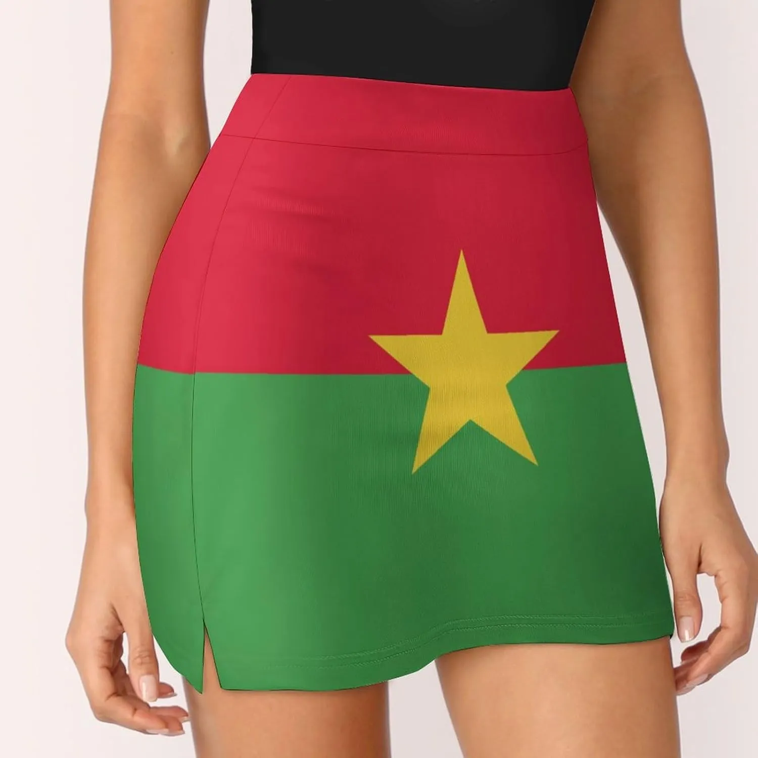 Fattyeery Skirts Casual Golf-Skorts Burkina Faso Flag for Women Knee Length Comfort Skort Women's High Waist Athletic Skirt